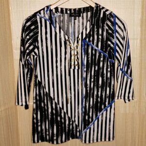 Melissa Paige Petite Womens Striped Stretchy Tunic Top SP